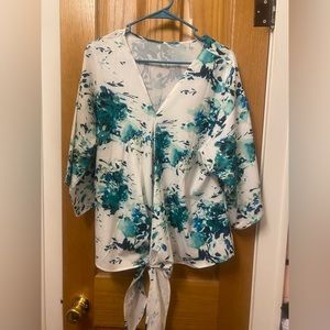 White green blue flowy shirt